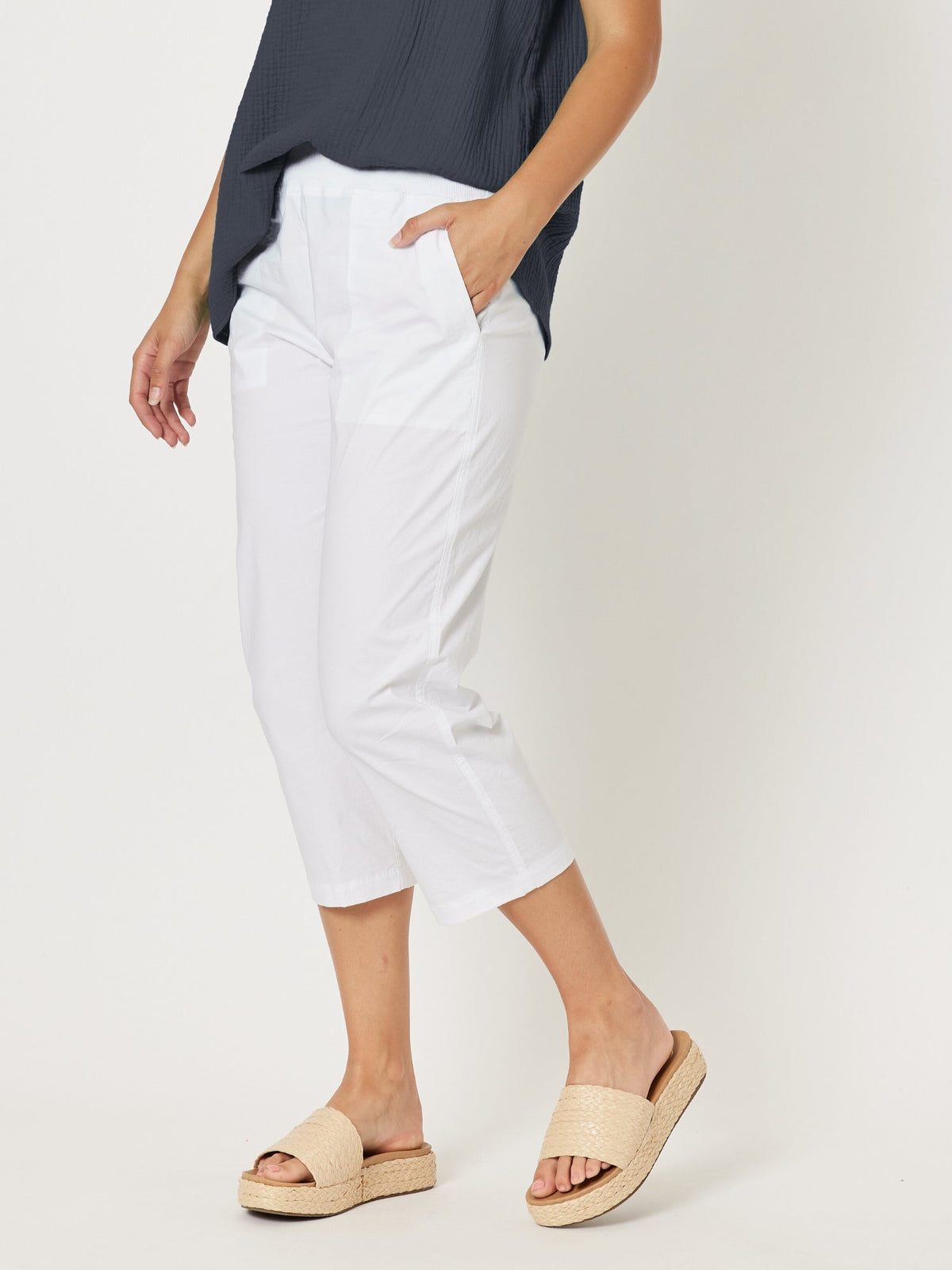 Threadz Santorini Cotton Capri Pant (White)
