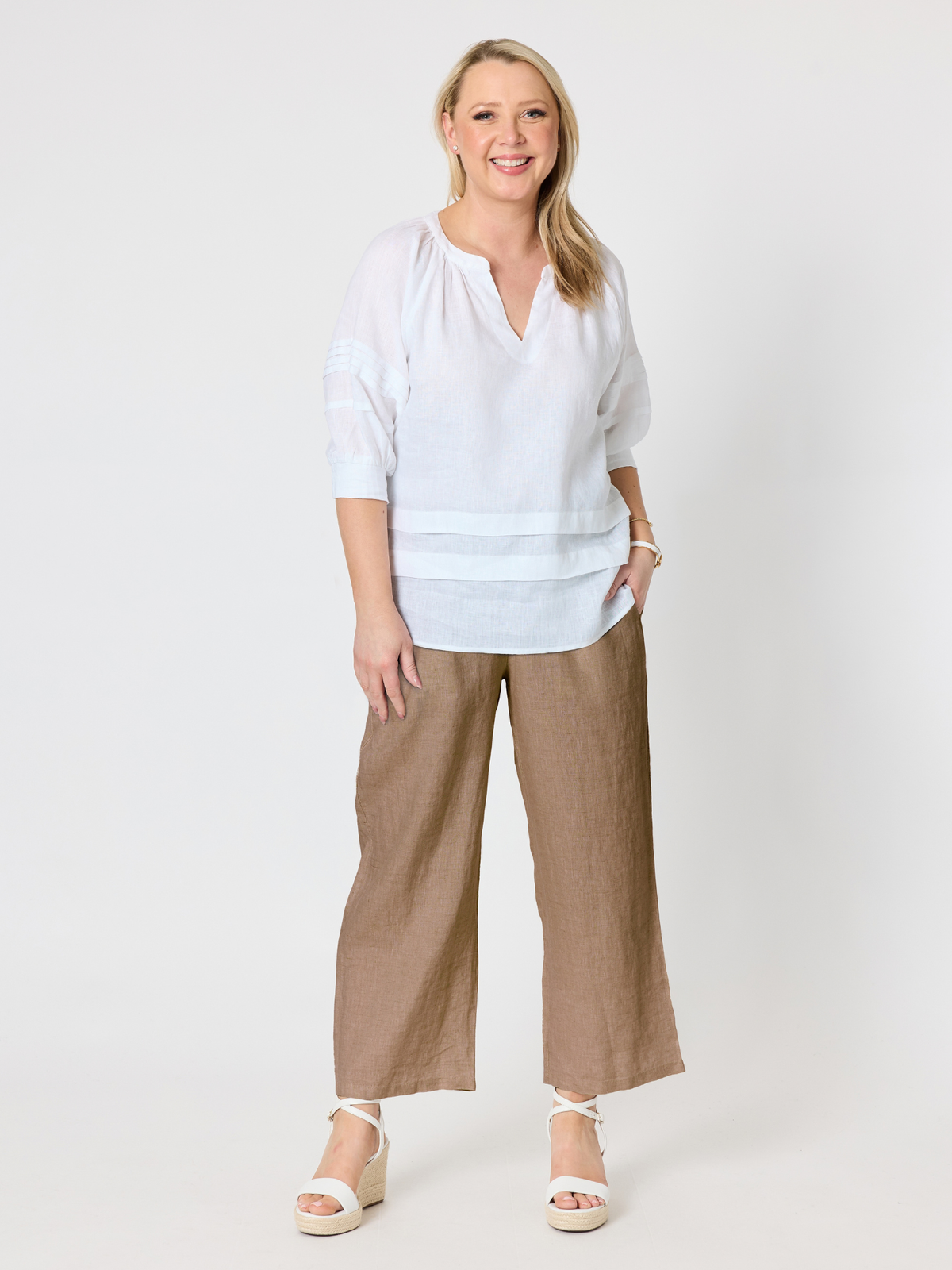 Gordon Smith Lara Wide Leg Linen Pant (Mocha)