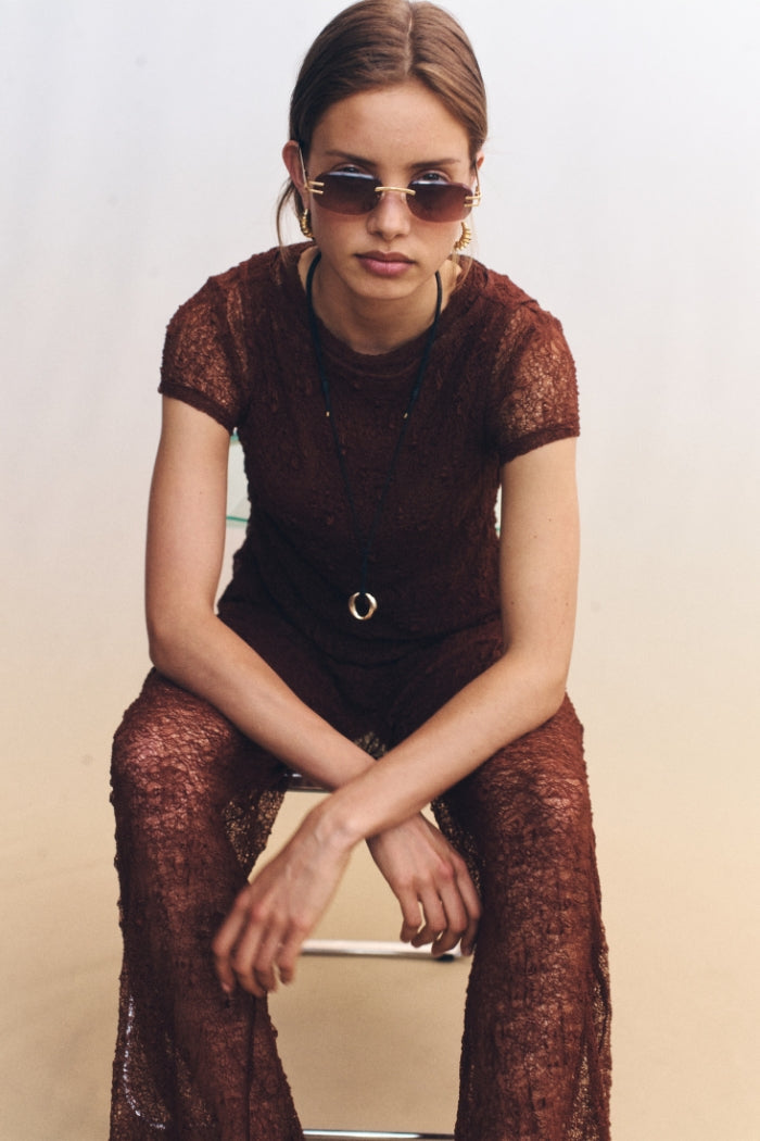 Image of T-Shirts. Product name - Riven Baby Tee Brown in Brown colour by brand - Blanca Studio