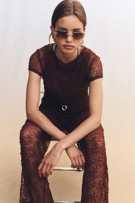 Image of T-Shirts. Product name - Riven Baby Tee Brown in Brown colour by brand - Blanca Studio
