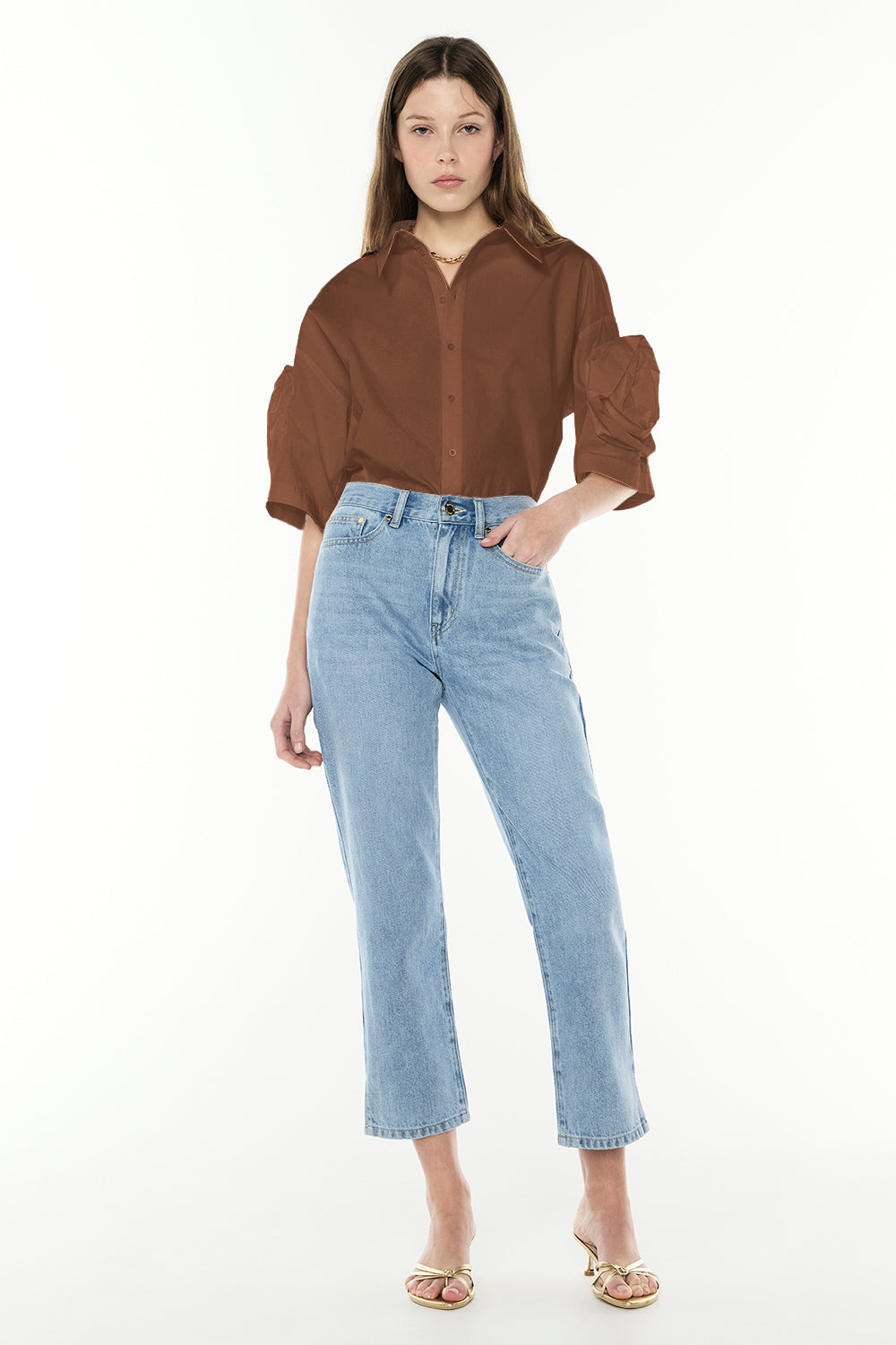 Image of a model wearing Tops. Productname: Flights Of Fantasy Shirt in Cognac colour by brand - Manning Cartell