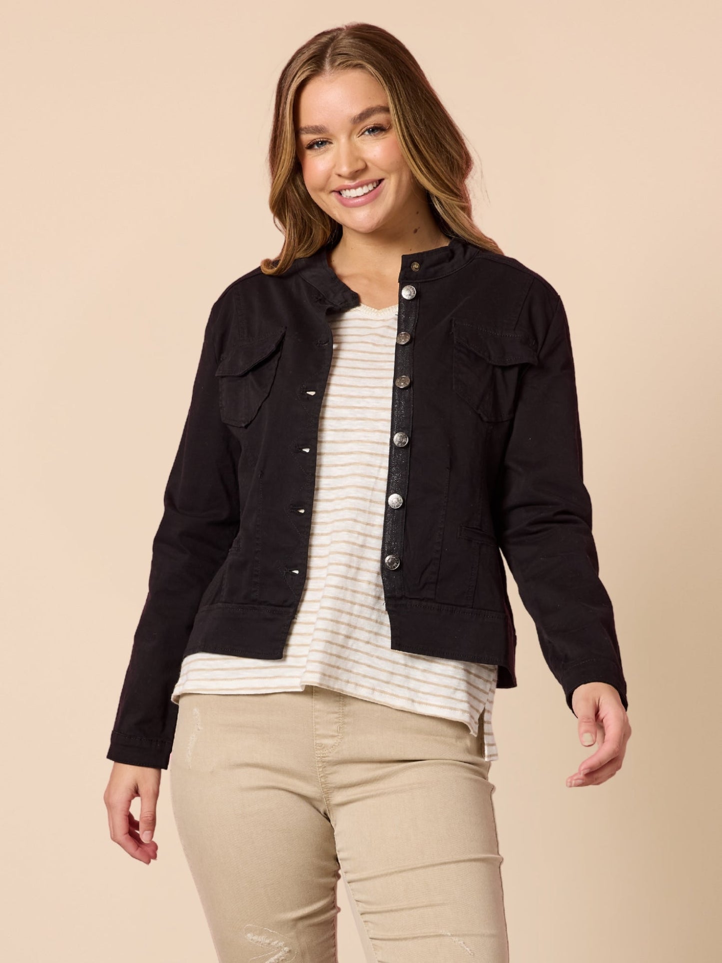 Image of Coats & Jackets. Product name - Maggie Denim Jacket Black in Black colour by brand - Threadz