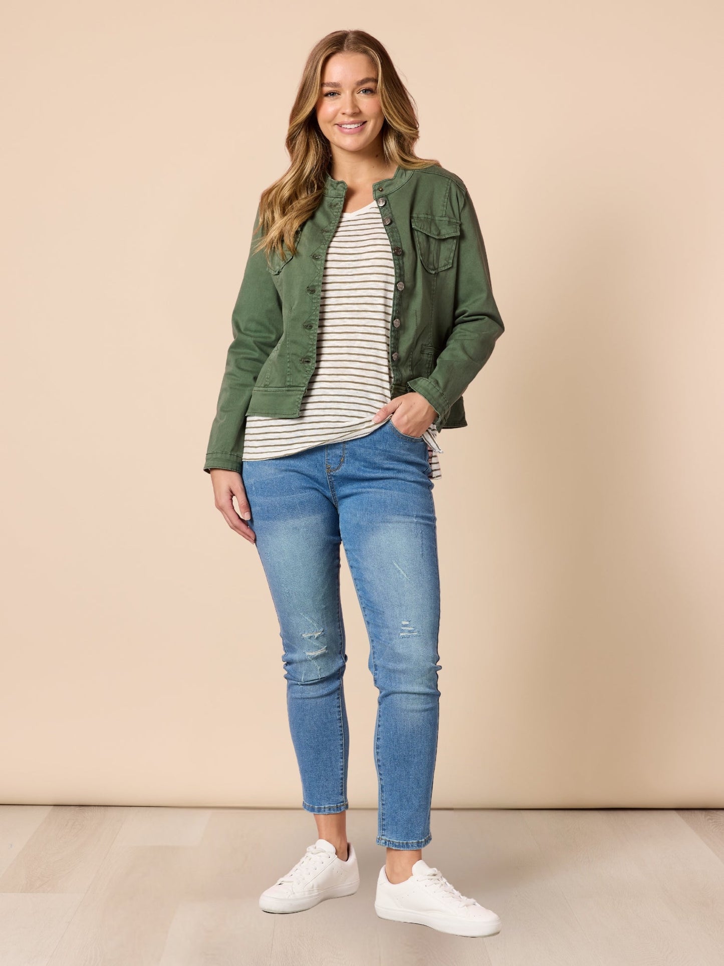 Threadz City Stripe Long Sleeve Tee (Khaki Ivory)