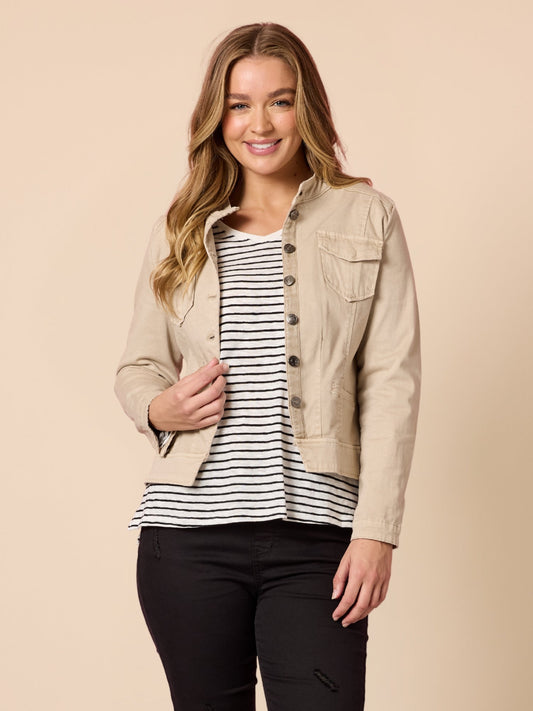 Image of Coats & Jackets. Product name - Maggie Denim Jacket Natural in Natural colour by brand - Threadz