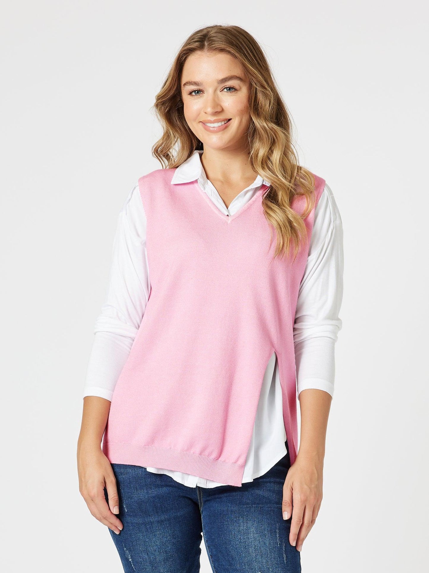 Image of Coats & Jackets. Product name - Vicky Vest Pink in Pink colour by brand - Threadz