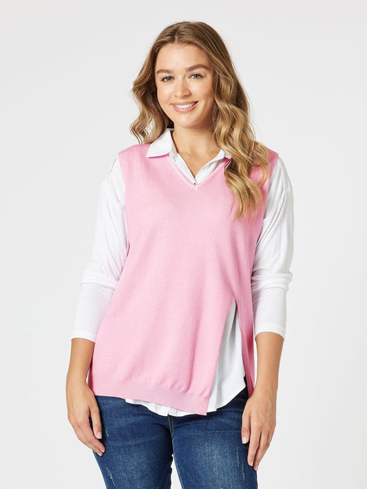 Image of Coats & Jackets. Product name - Vicky Vest Pink in Pink colour by brand - Threadz