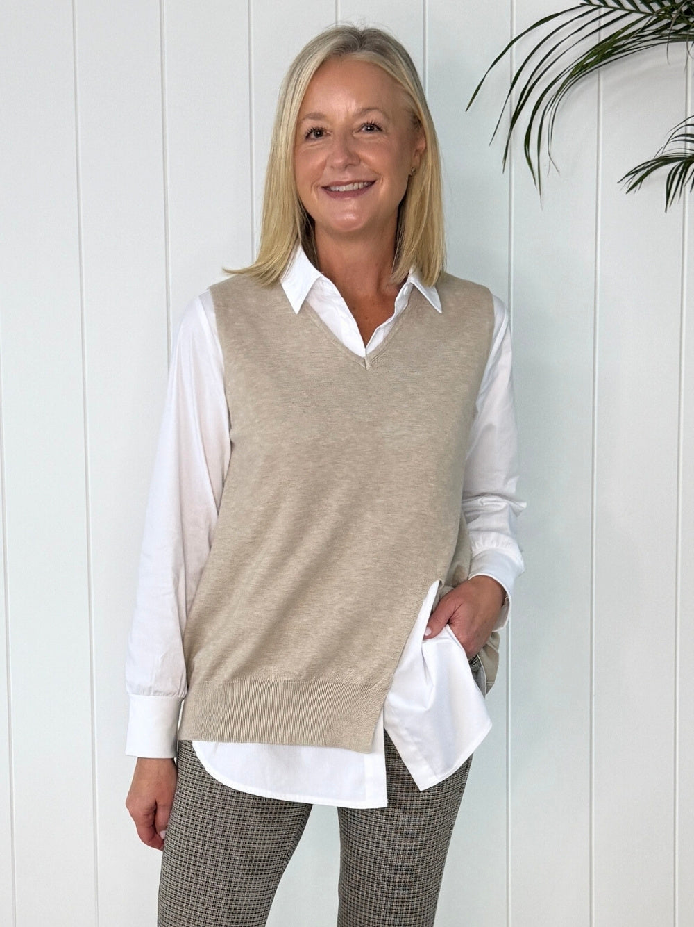 Image of Coats & Jackets. Product name - Vicky Vest Natural in Natural colour by brand - Threadz