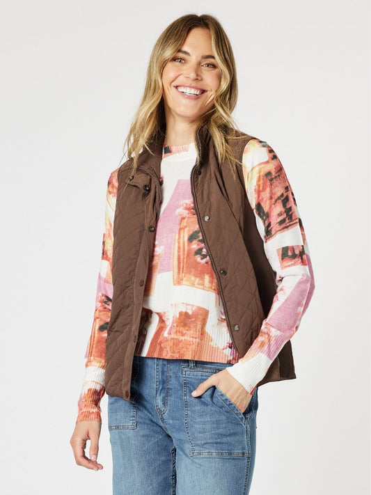 Image of Coats & Jackets. Product name - Brighton Puffer Vest Chocolate in Chocolate colour by brand - Gordon Smith
