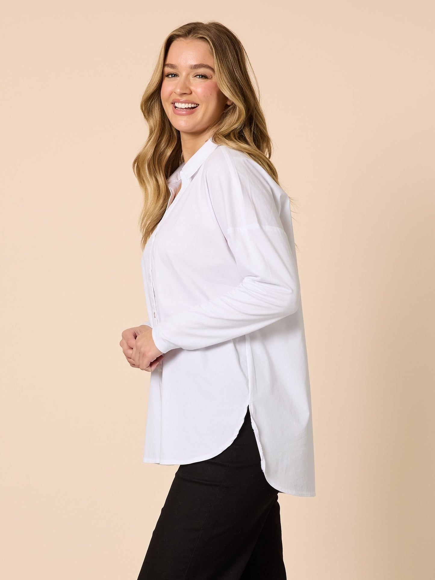 Threadz Julia Jersey Sleeve Poplin Shirt (White)