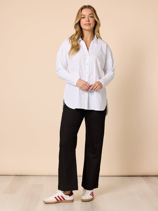 Threadz Julia Jersey Sleeve Poplin Shirt (White)