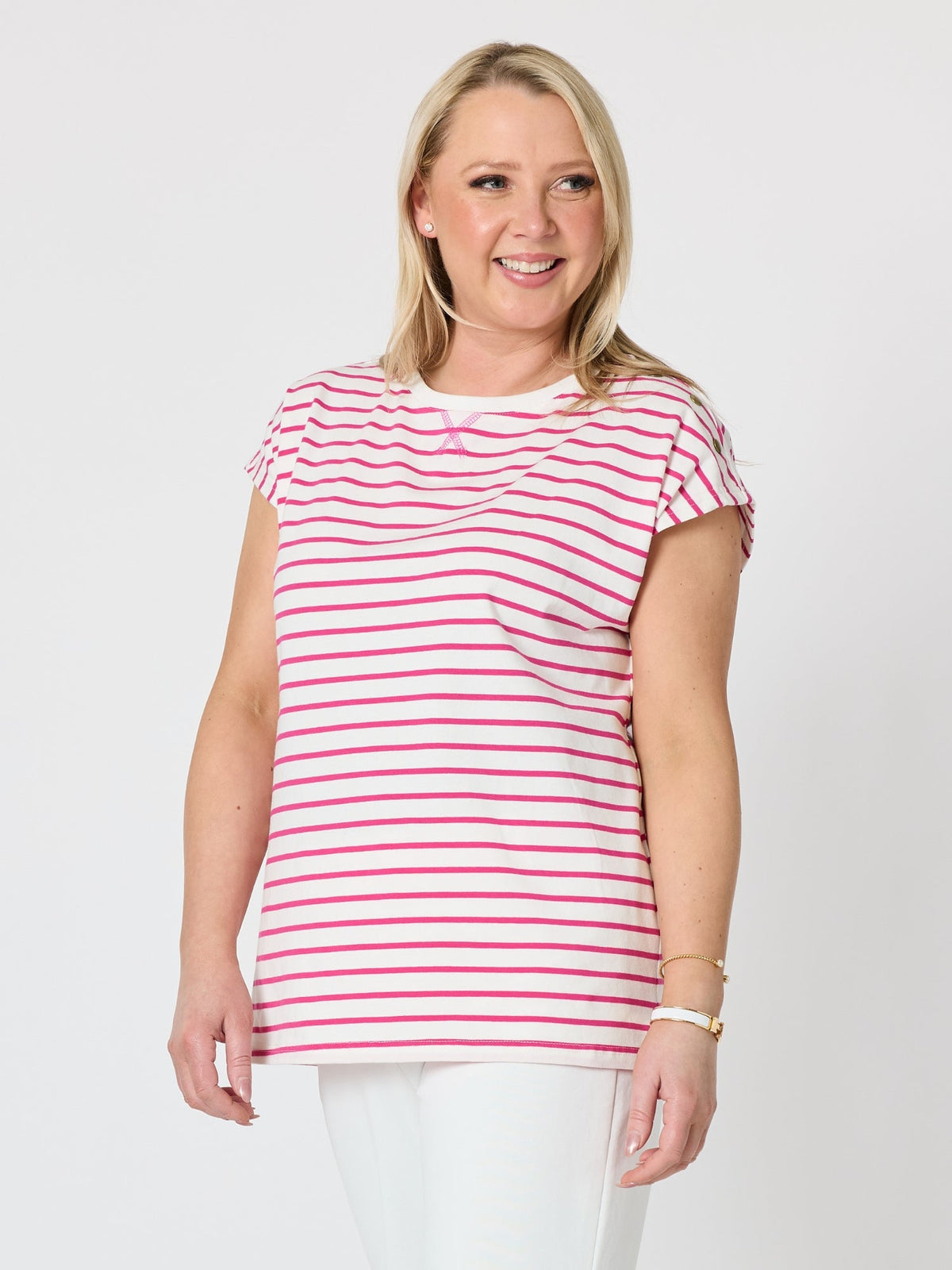 Gordon Smith Dockside Stripe Stud Tee (Raspberry White)