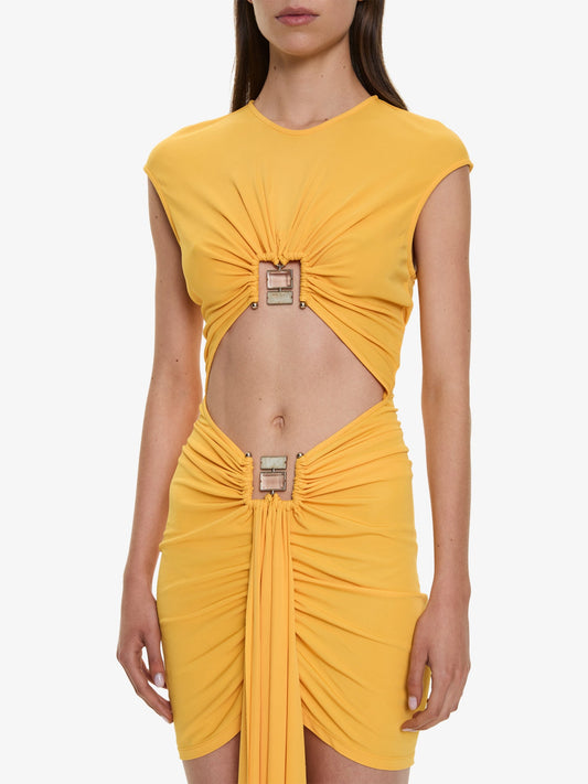 CHRISTOPHER ESBER Bezel Quartz Disconnect Short Sleeve Mini Dress (Valencia)
