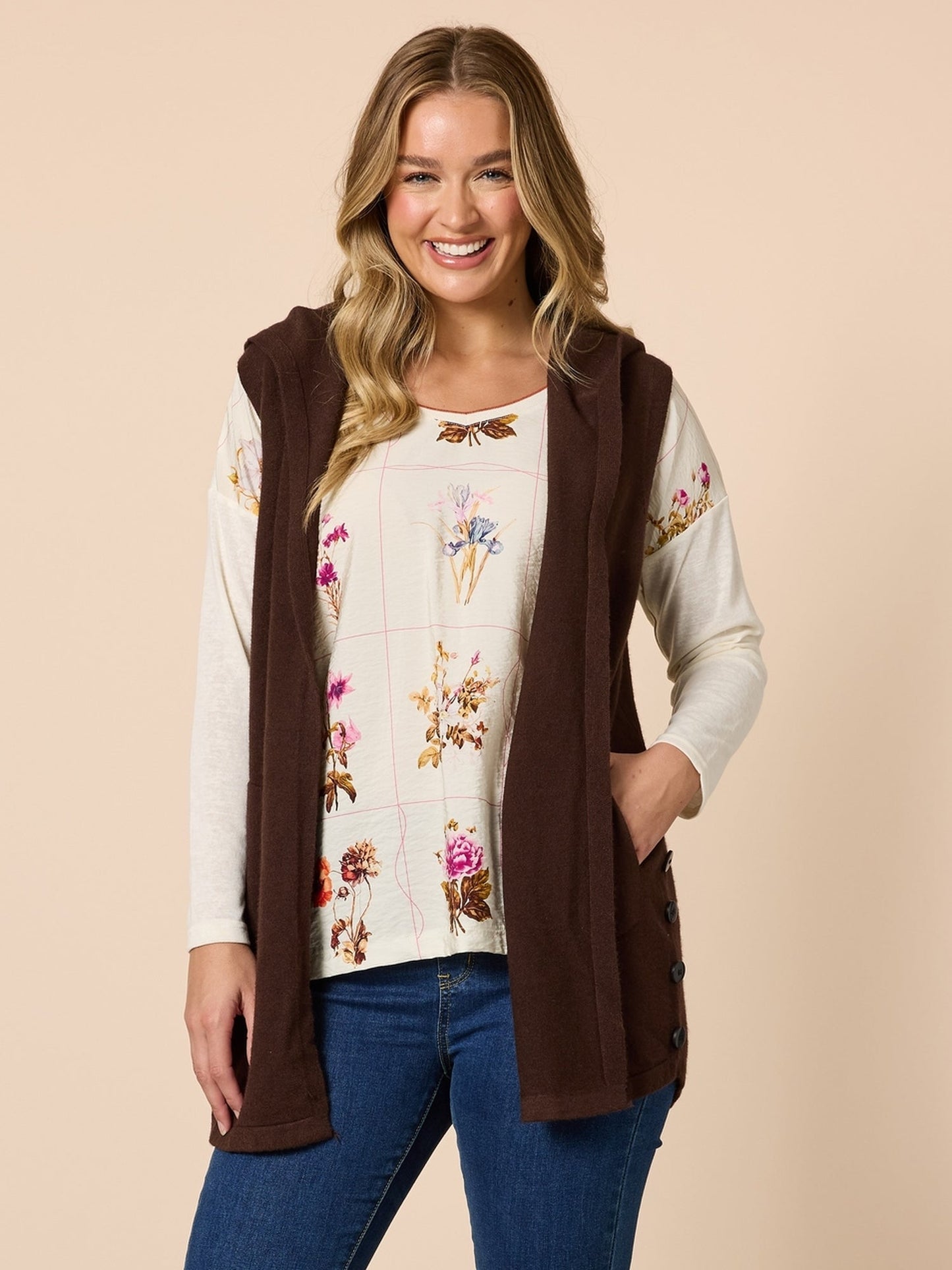 Image of Coats & Jackets. Product name - Ollie Vest Coffee in Coffee colour by brand - Threadz