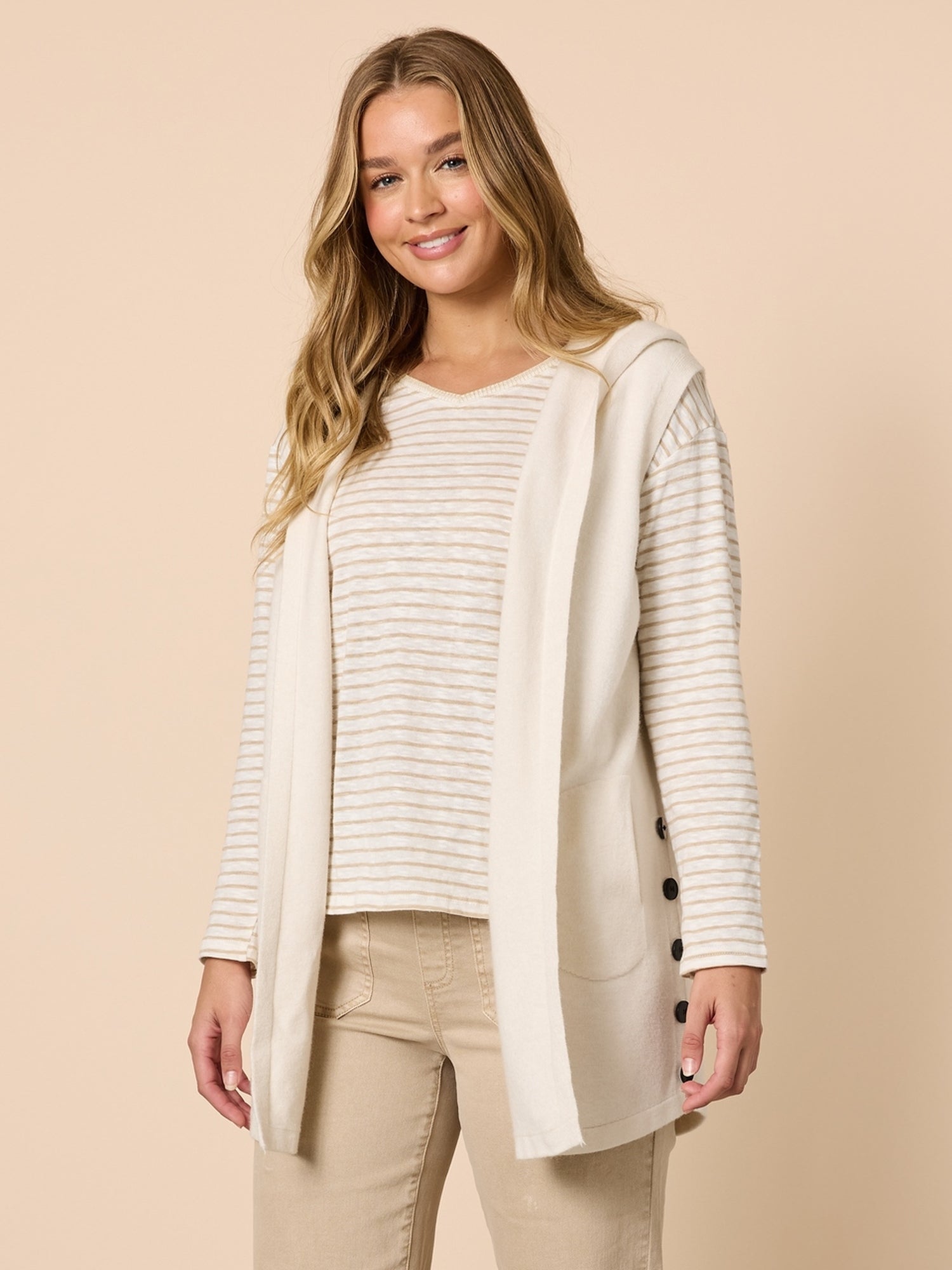Image of Coats & Jackets. Product name - Ollie Vest Ivory in Ivory colour by brand - Threadz