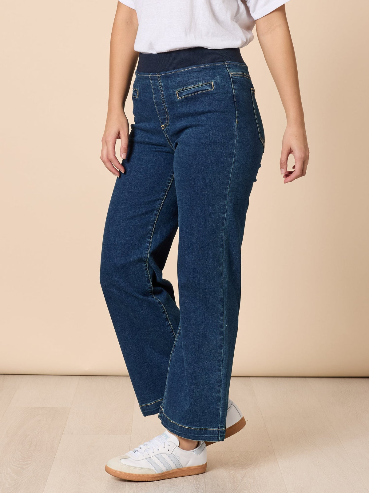 Threadz Maddy Pull on Wide Leg Jean (Dark Denim)