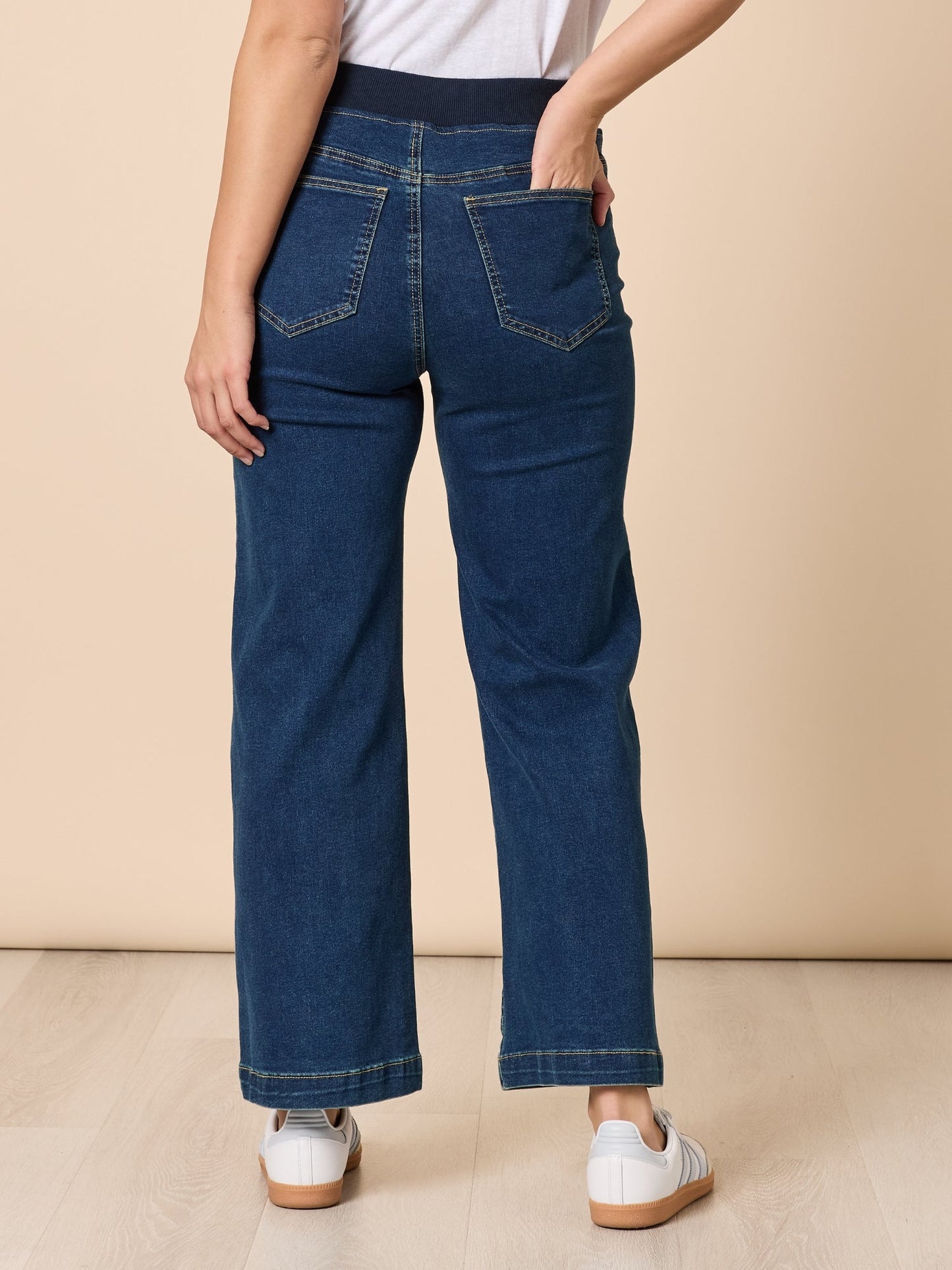 Threadz Maddy Pull on Wide Leg Jean (Dark Denim)