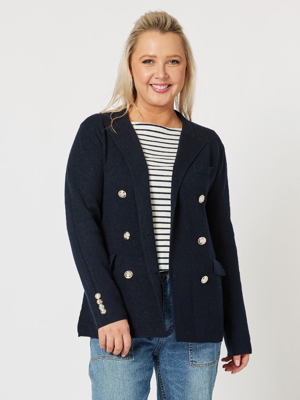 Image of Coats & Jackets. Product name - Lucy Knit Jacket Navy in Navy colour by brand - Gordon Smith