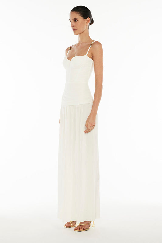 Double Time Pleat Dress (White)