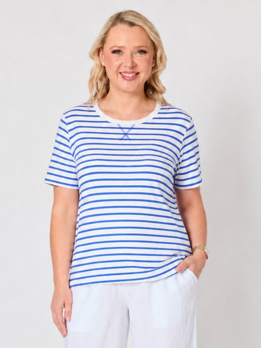 Image of T-Shirts. Product name - Classic Stripe Tee Azure White in Azure White colour by brand - Gordon Smith