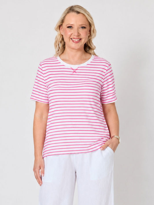 Image of T-Shirts. Product name - Classic Stripe Tee Flamingo White in Flamingo White colour by brand - Gordon Smith