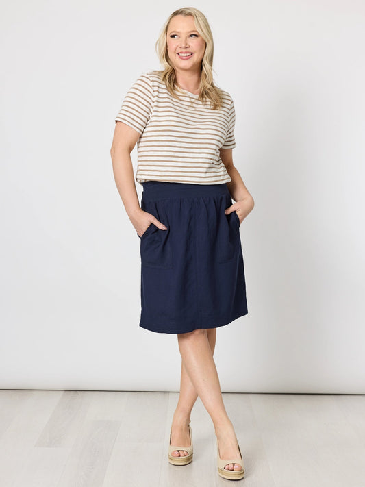 Gordon Smith Lino Stitch Hem Detail Skirt (Navy)