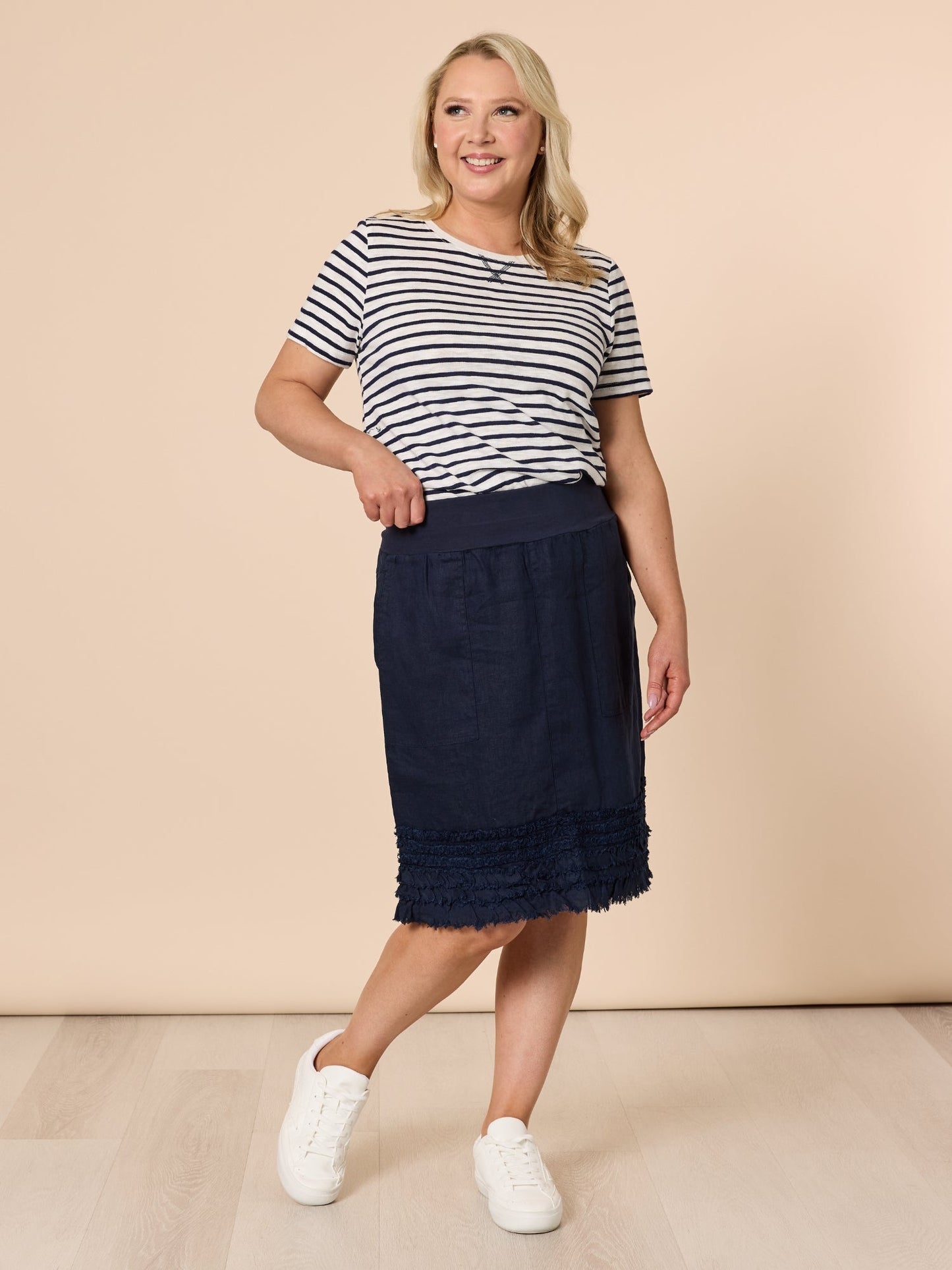 Gordon Smith Ruffle Hem Skirt (Navy)