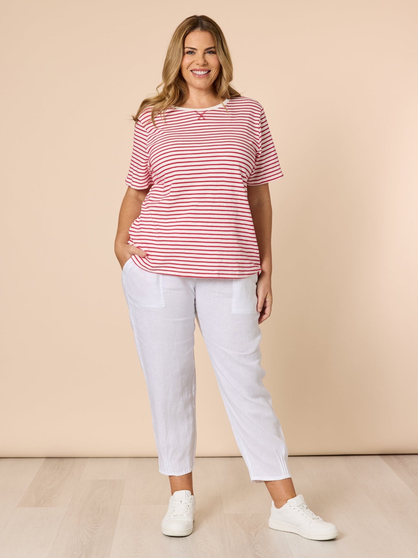 Gordon Smith Sarah Linen Pleat Hem Pant (White)