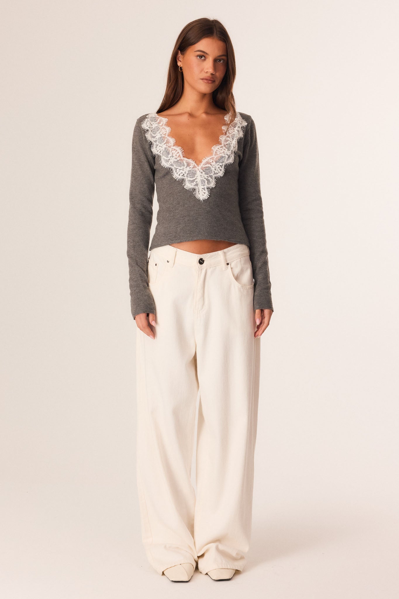 SNDYS DANIE LACE KNIT TOP (Charcoal)