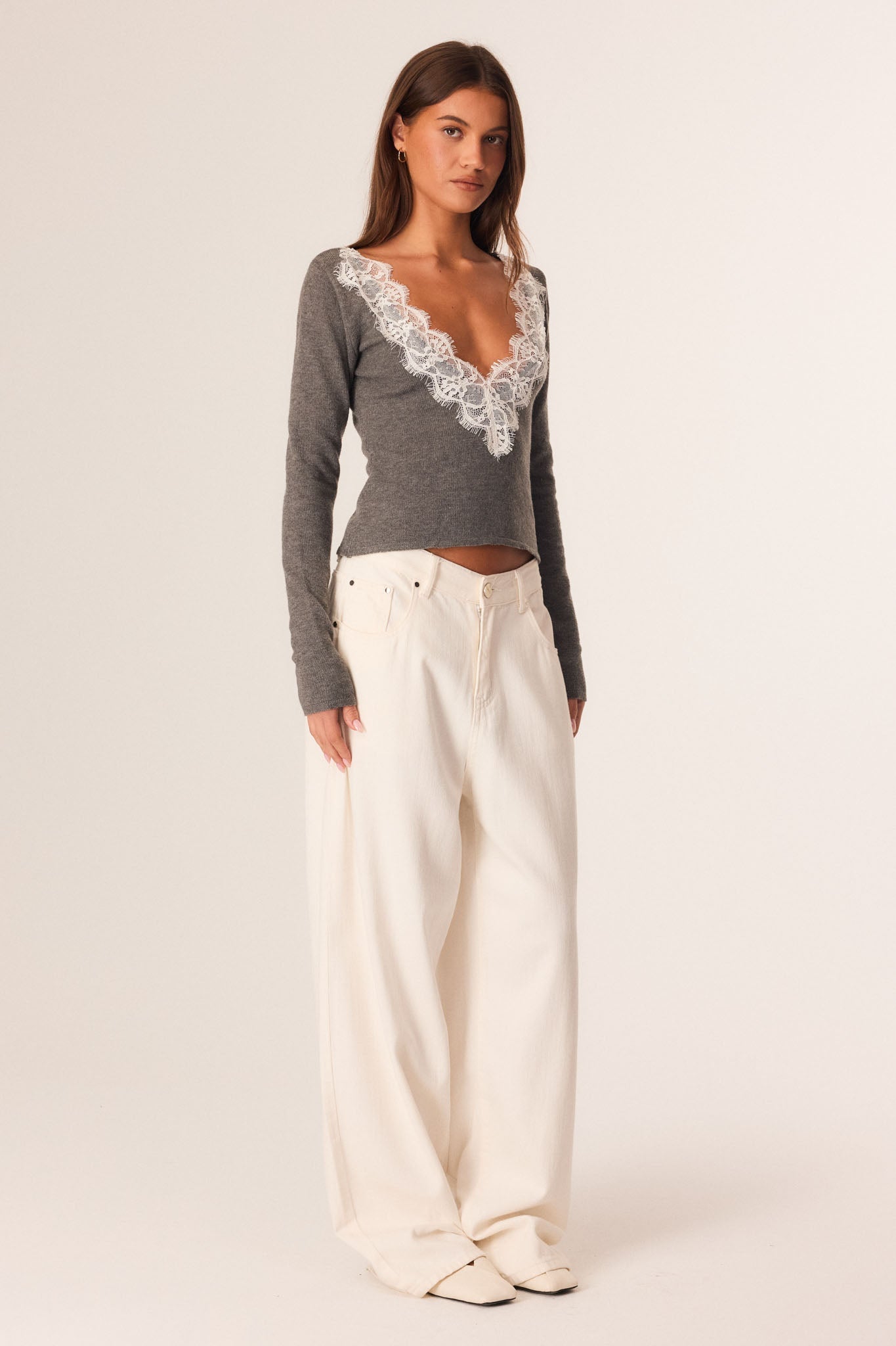 SNDYS DANIE LACE KNIT TOP (Charcoal)