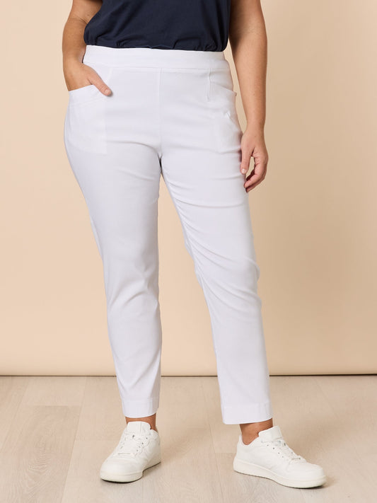 Image of a model wearing Pants. Product name - Harbour Pant White in White colour by brand - Gordon Smith