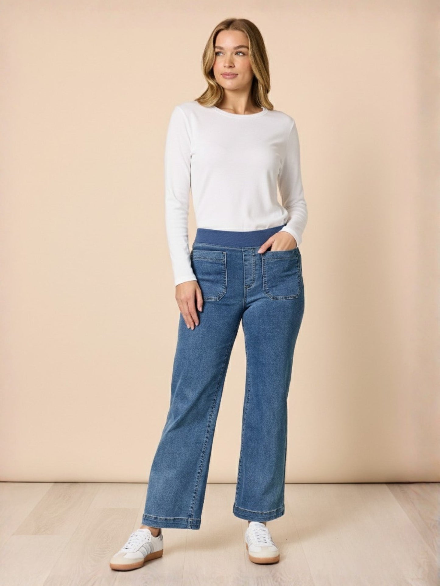 Threadz Carpenter Stretch Wide Leg Jean (Washed Denim)