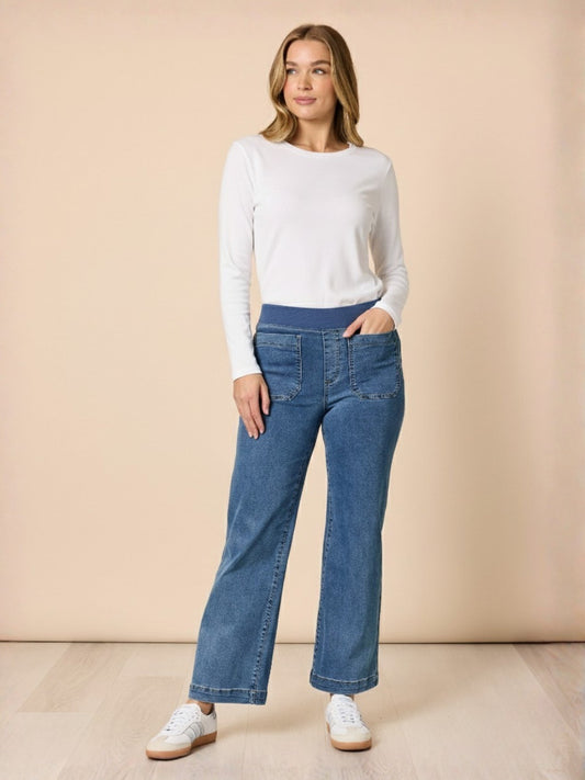 Threadz Carpenter Stretch Wide Leg Jean (Washed Denim)