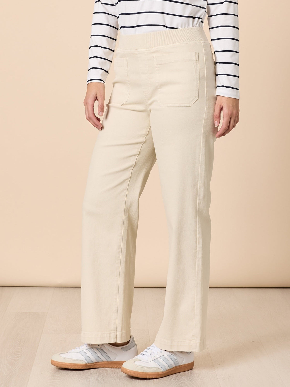 Threadz Carpenter Stretch Wide Leg Jean (Chalk)