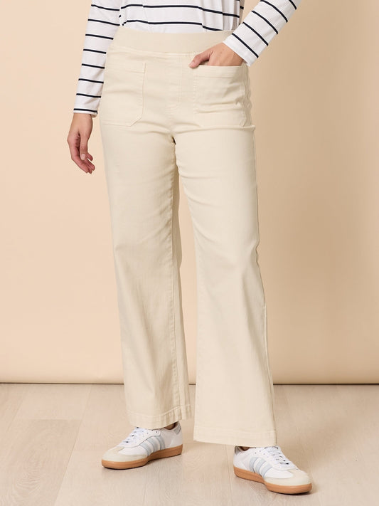 Image of Jeans. Product name - Carpenter Stretch Wide Leg Jean Chalk in Chalk colour by brand - Threadz