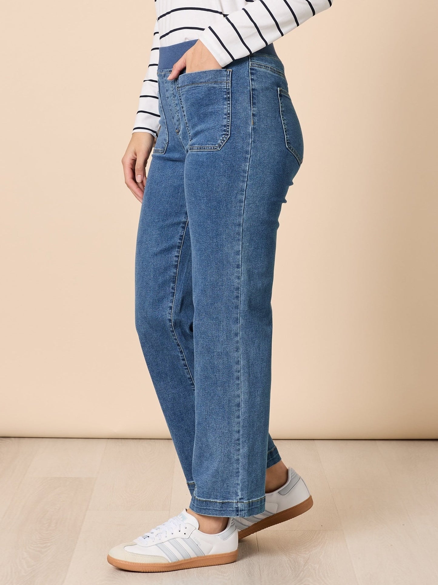 Threadz Carpenter Stretch Wide Leg Jean (Washed Denim)