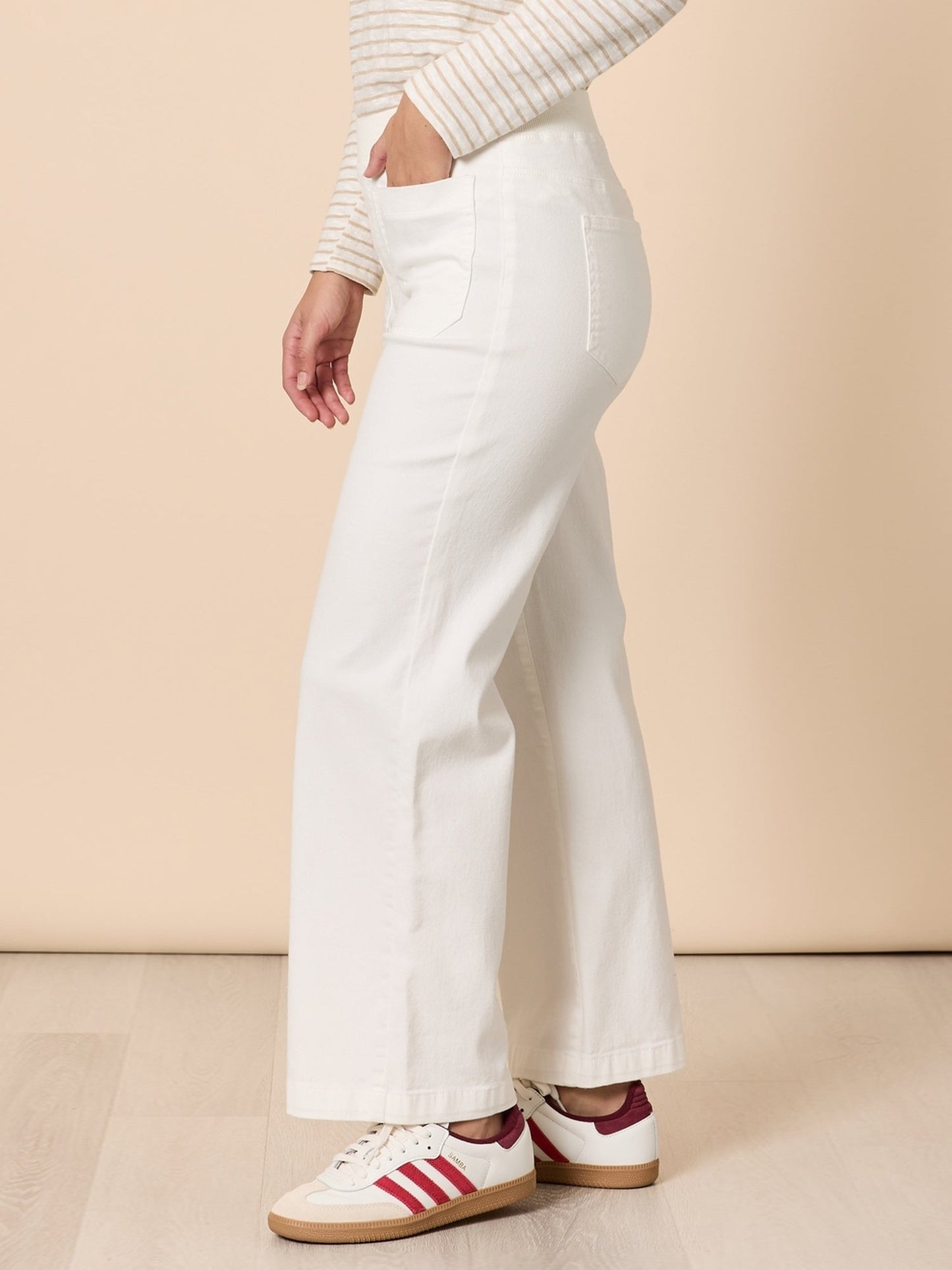 Threadz Carpenter Stretch Wide Leg Jean (White)