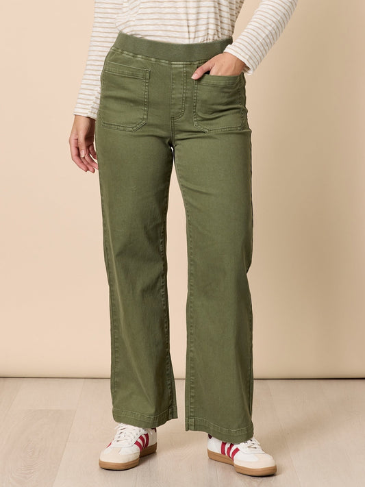 Image of Jeans. Product name - Carpenter Stretch Wide Leg Jean Khaki in Khaki colour by brand - Threadz