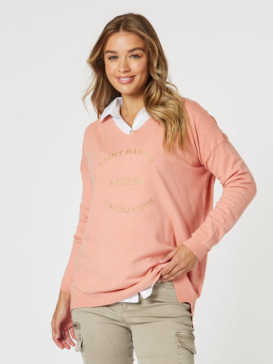 Image of a model wearing Tops. Product name - Saint Barth Knit Coral in Coral colour by brand - Threadz