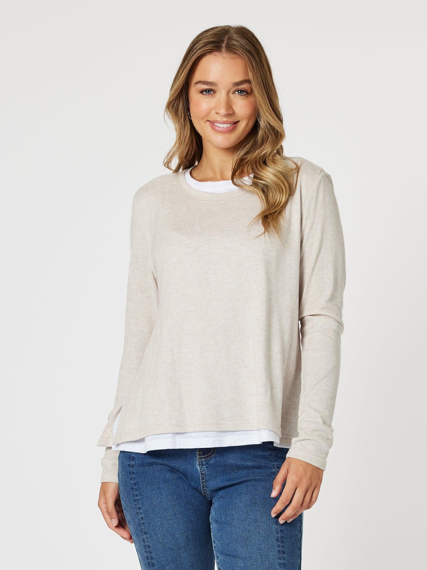 Threadz Alice 2in1 Knit Top (Stone)