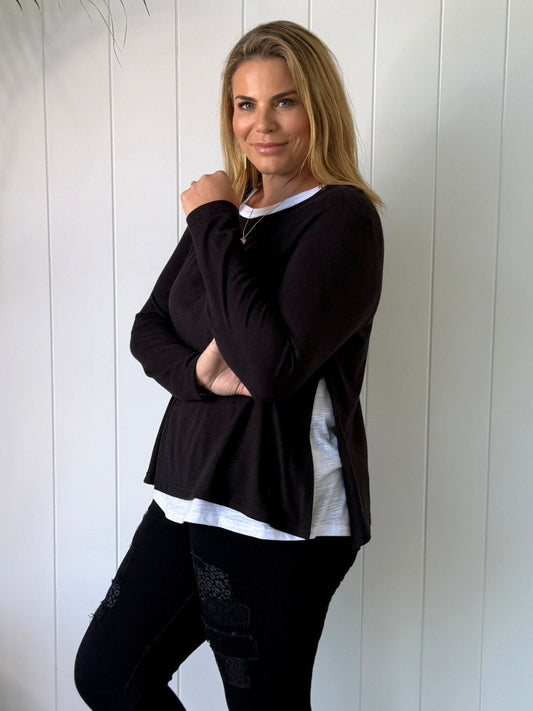 Threadz Alice 2in1 Knit Top (Black)