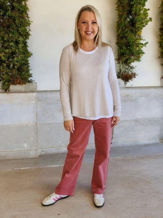 Threadz Alice 2in1 Knit Top (Stone)