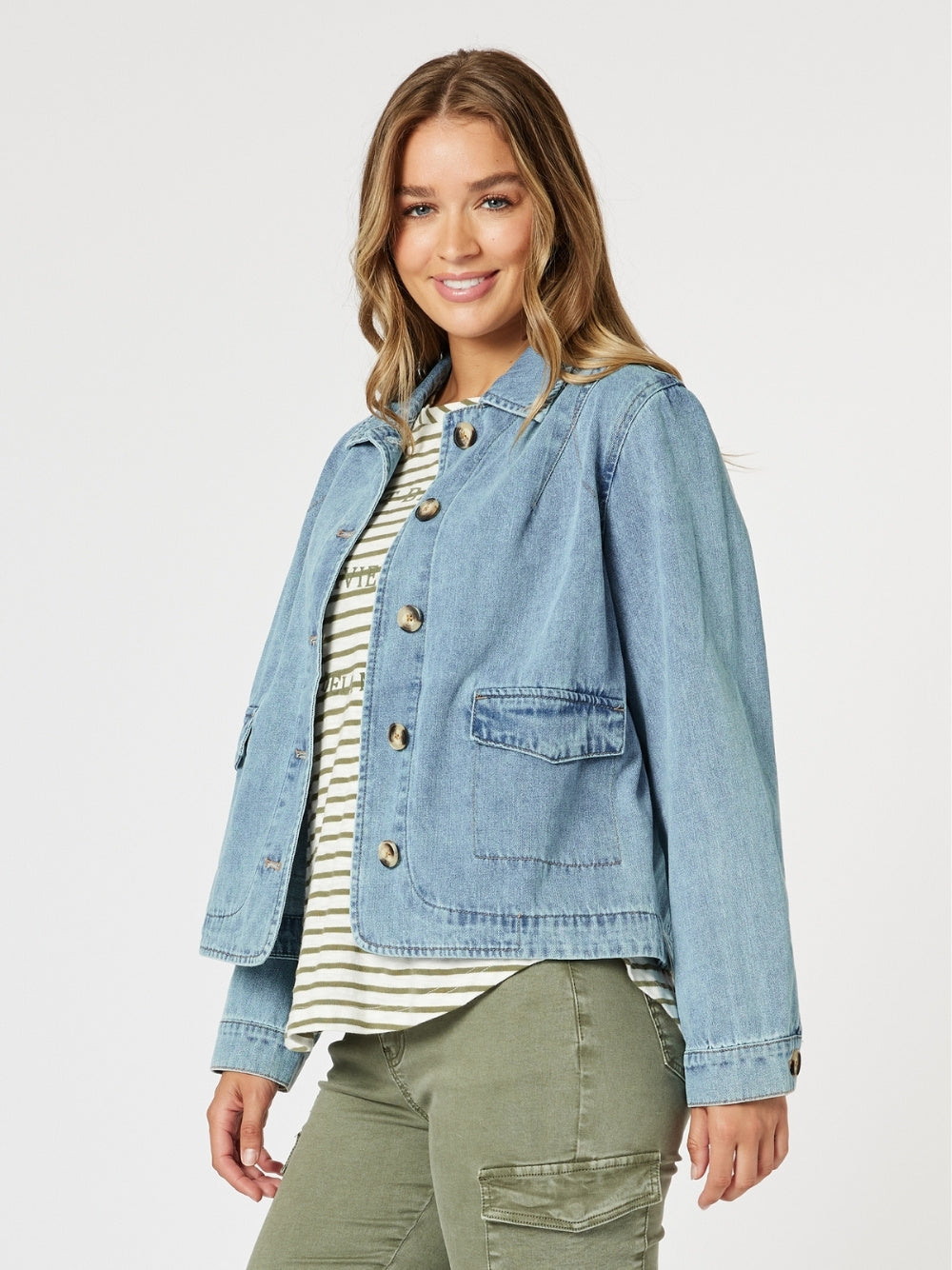 Threadz Boyfriend Denim Jacket (Washed Denim)