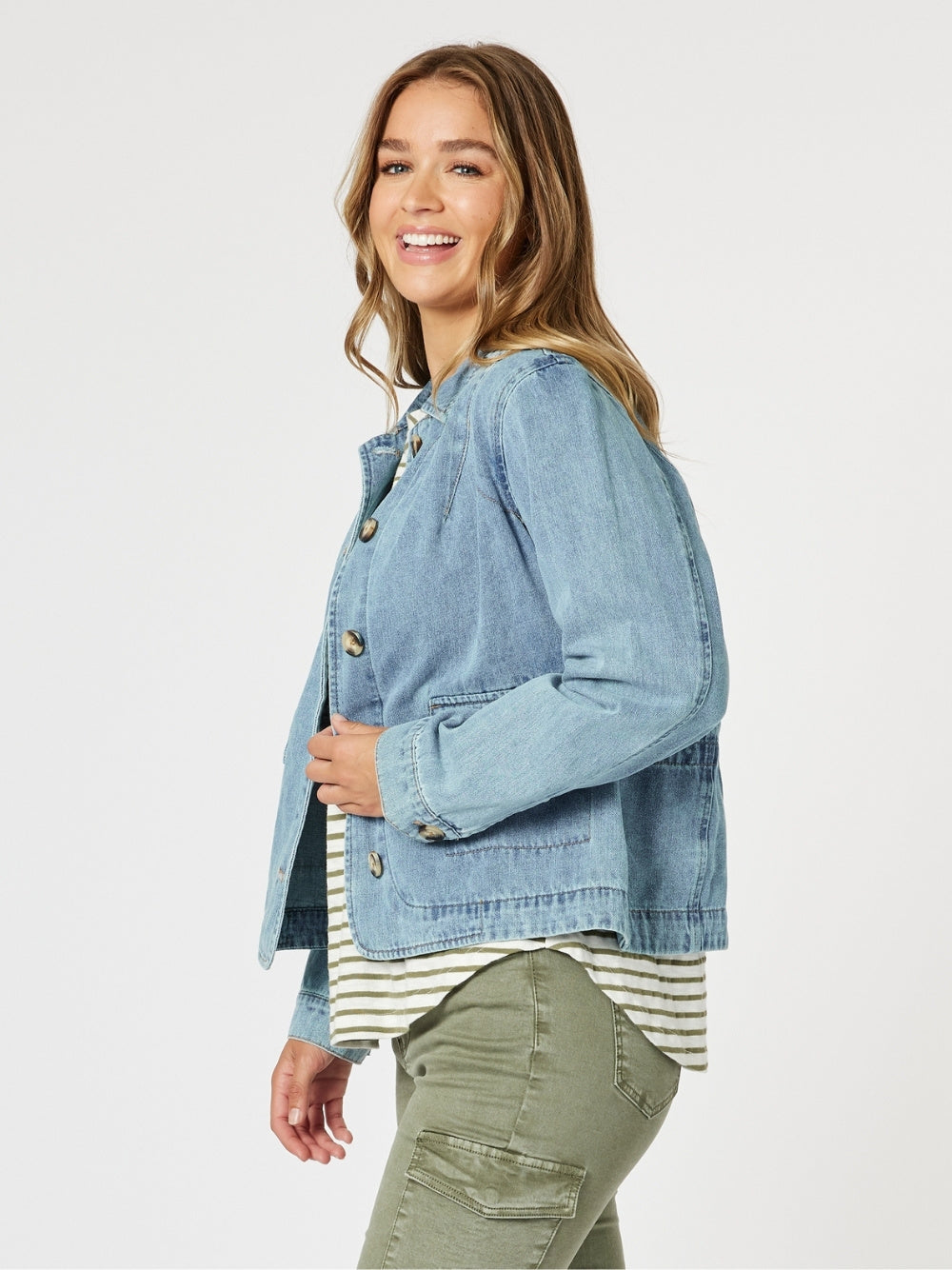 Threadz Boyfriend Denim Jacket (Washed Denim)