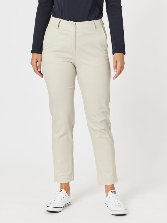 Image of a model wearing Pants. Product name - The Chino Pant Stone in Stone colour by brand - Gordon Smith