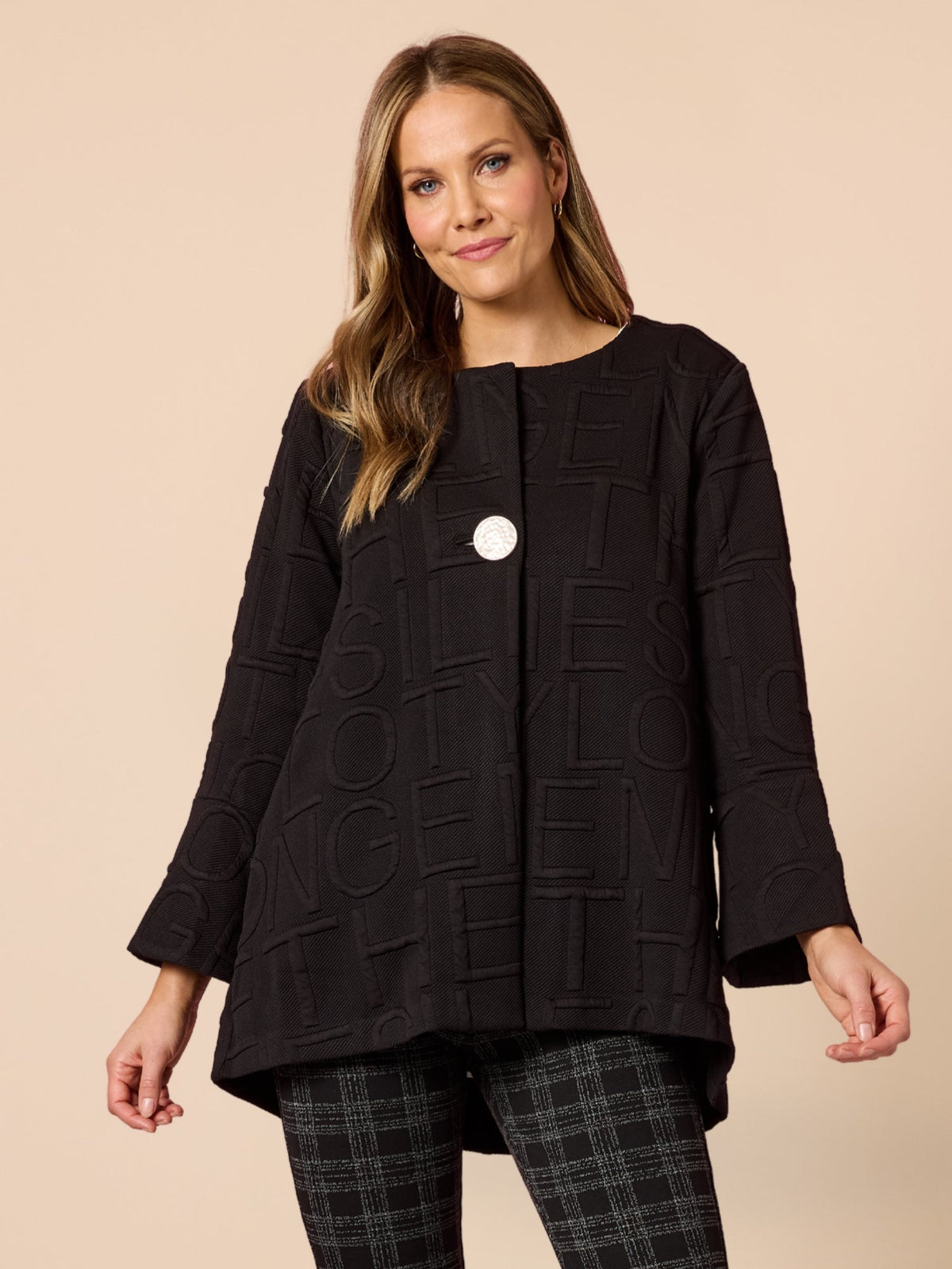 Image of Coats & Jackets. Product name - Script Jacket Black in Black colour by brand - Clarity