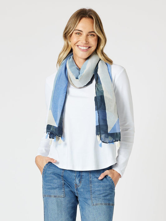 Image of Scarves & Shawls. Product name - Cottesloe Print Scarf Blue/Multi in Blue/Multi colour by brand - Gordon Smith