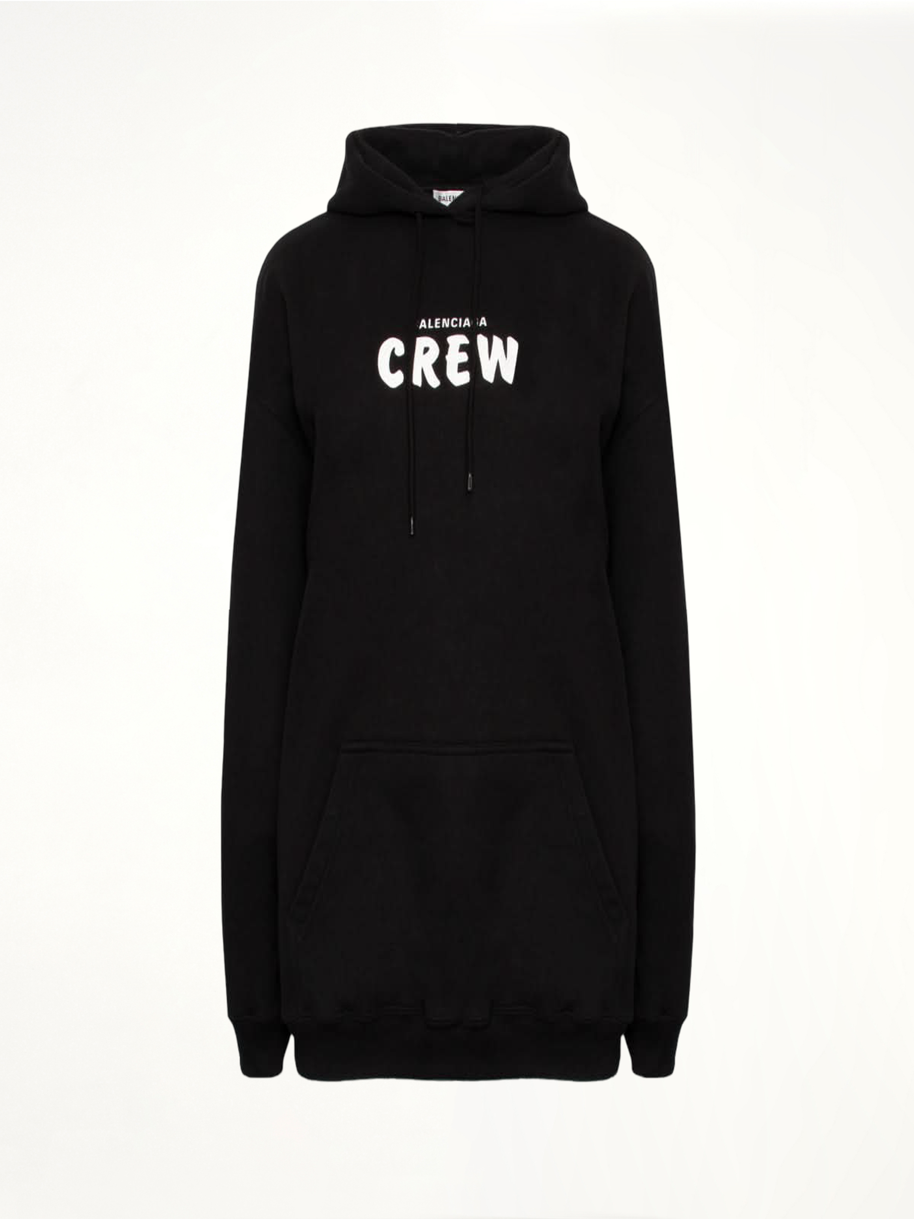 Image of a model wearing Outerwear. Productname: BALENCIAGA Crew Logo Hoodie in BLACK colour by brand - BALENCIAGA