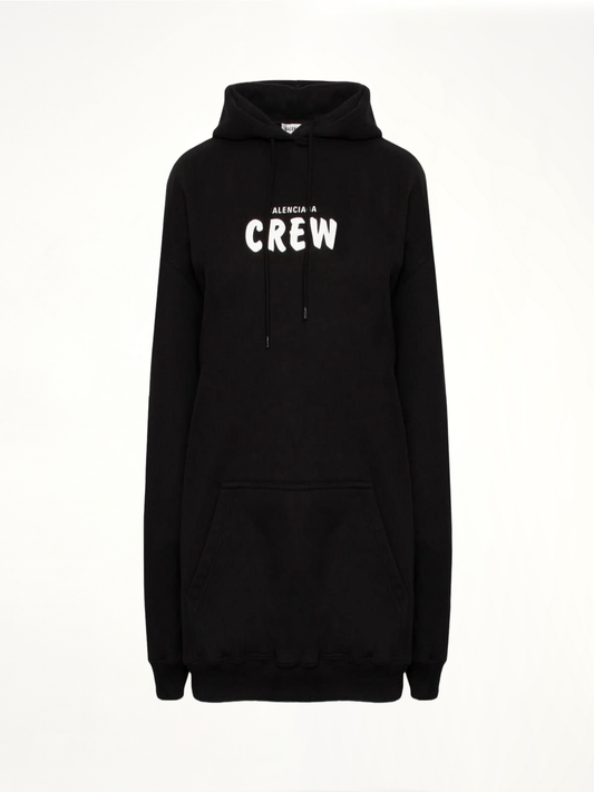 Image of a model wearing Outerwear. Productname: BALENCIAGA Crew Logo Hoodie in BLACK colour by brand - BALENCIAGA