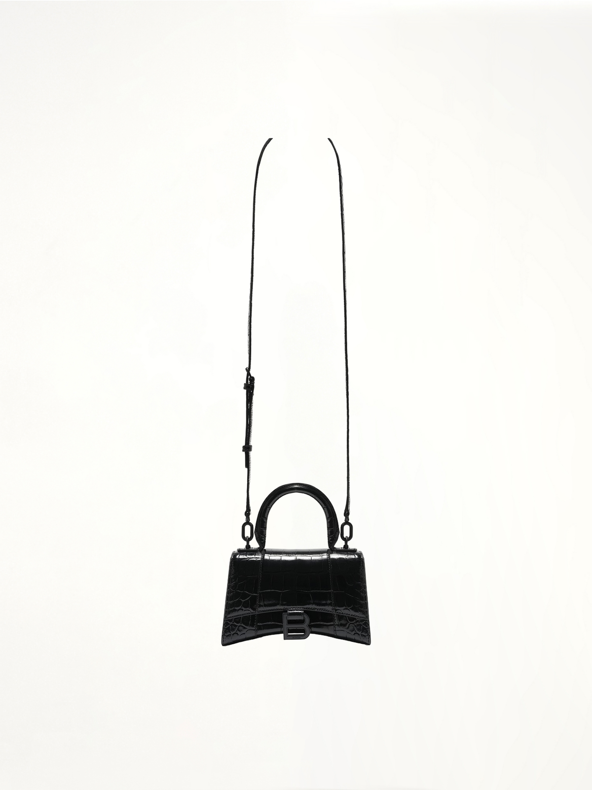 Image of Bags. Product name - Hourglass XS Croco Embossed Bag in Black colour by brand - BALENCIAGA