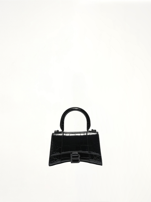 BALENCIAGA Hourglass XS Croco Embossed Bag (Black)